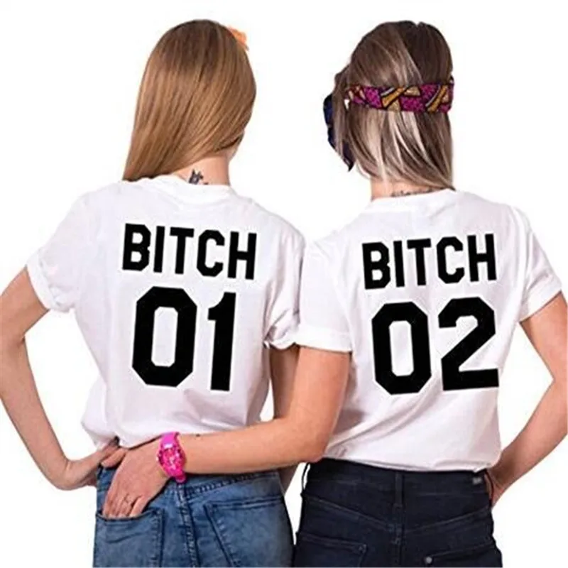 Camisetas para mejores amigas para mujer, blusas Tumblr informales con estampado de BITCH 02, camisetas de algodón blanco para mujer - AliExpress de mujer