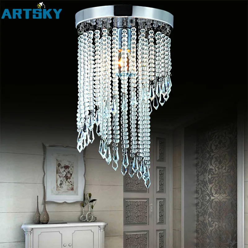 

Contemporary Circular Stainless Steel&Transparent Crystal 220V E14 Single Head LED Ceiling Light for Dining Room/ Corridor