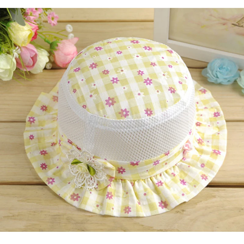 Летняя шляпа клетчатая Панама Цветочный чепчик хлопковая кепка для девочек