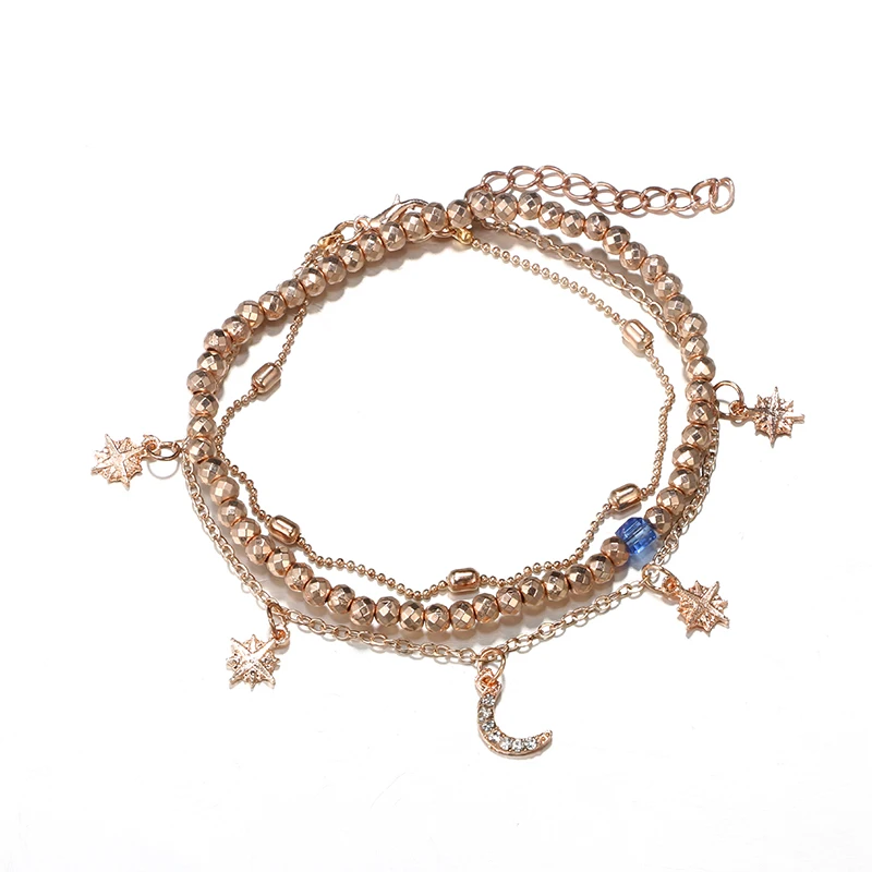 

Tocona Bohemian Gold Color Moon Star Crystal Beaded Anklets Bracelet for Women Beach Leg Chain Party Barefoot Jewelry 4982