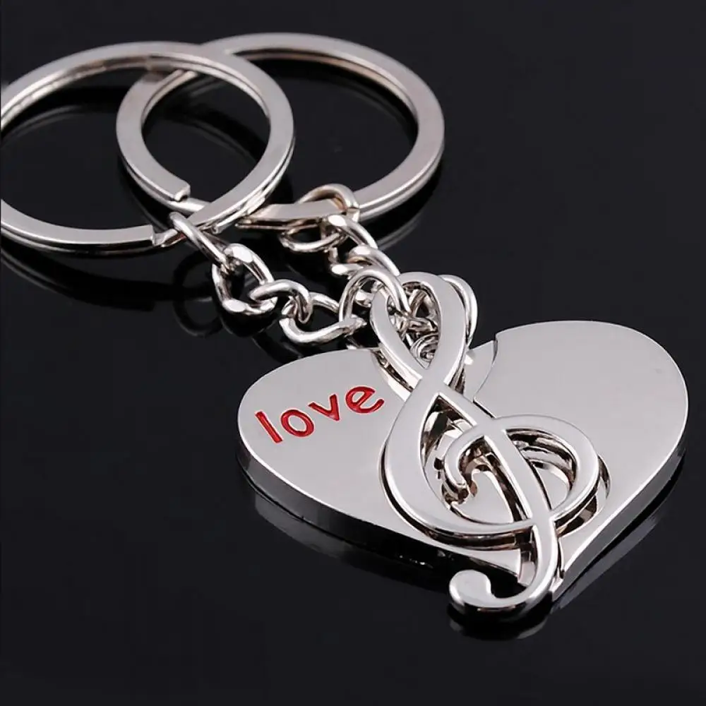 

1Pair Sweet Music+Love Heart Key Ring Couple Keychain Keyring Keyfob Valentine's Day Lover Gift Heart Key