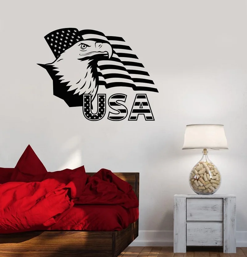 American Eagle American Flag Vinyl Wall Sticker Room Design Style Office University Dormitory Home Decor Art Decal CS27
