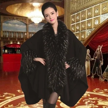 

Women Cardigan Autumn Winter Classic Knitted Cashmere Poncho Imitation Ostrich Feather Bridal Wedding Shawl Wool Cloak F92