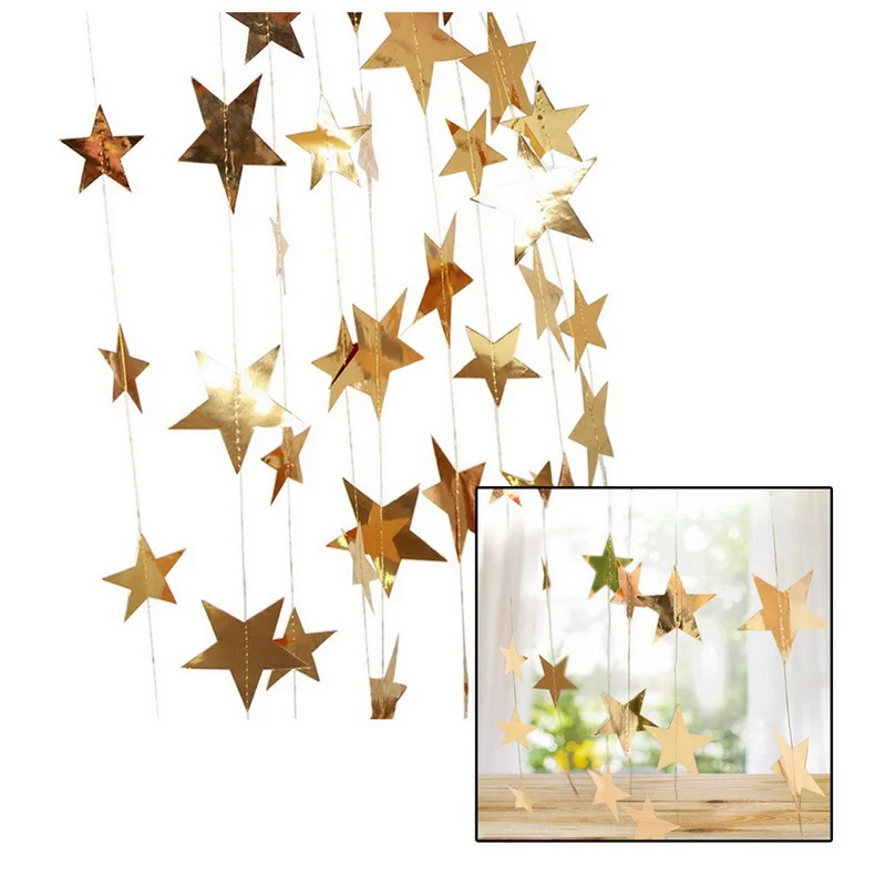7cm Gold Star Junejour 4 м Звезда баннеры бумажная Свадебная гирлянда на день рождения струны растяжки вечерние принадлежности - Цвет: 7cm Gold Star