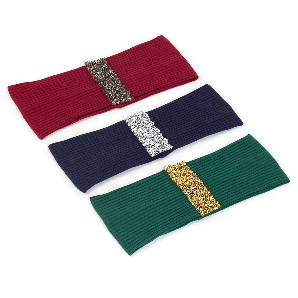 

Casual Woman Rhinestones Ribbon Headbands Thin Cotton Ribbed Headwear Party Gifts For Ladies Young Girls Hair band Accessories