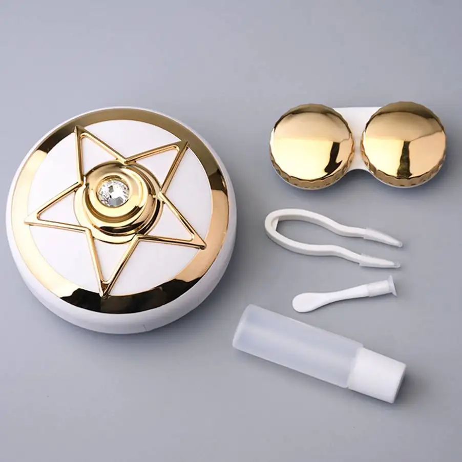 HOT Sell Cute Cartoon Fox Rabbit Contact Lens Case Luxury Pearl Contact Lenses Box For Men and Women Portable Holder Travel kit - Цвет: AJ  Gold