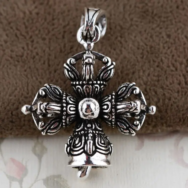 

S925 Silver Antique Style Buddhist accessories Mens personality Jin Gangchu cross