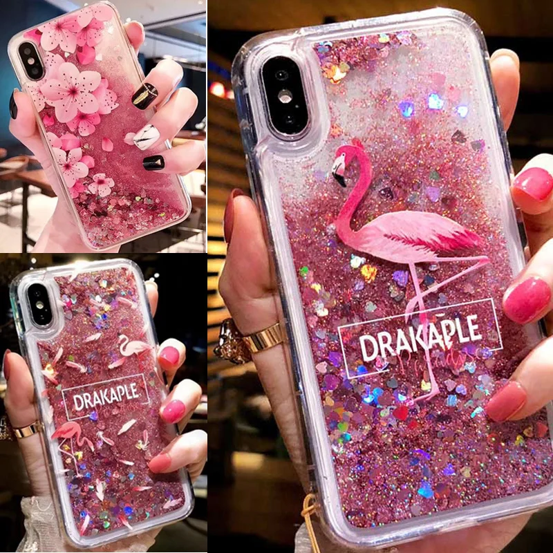 Flamingo Pattern Bling Liquid Clear Soft Case Cover on sfor Huawei P Smart P20 Lite Mate 20 Honor 8X Y5 Y6 Y9 2018 P10 Nova 3 6X (4)