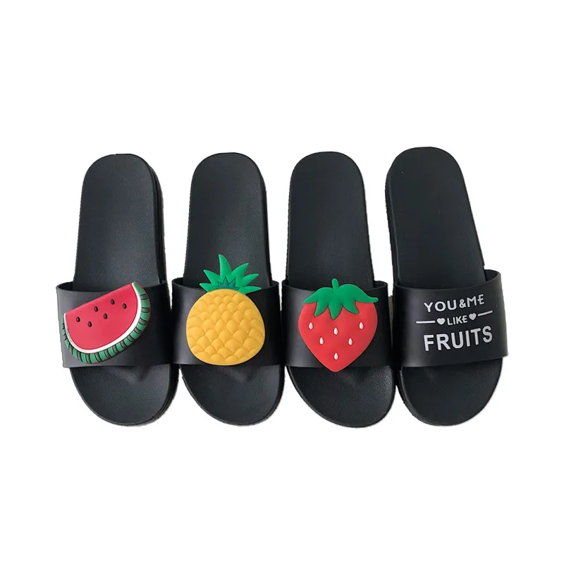 EOEODOIT/женские летние тапочки с милыми фруктами; Босоножки на платформе с открытым носком; Повседневная обувь без шнуровки; шлепанцы на плоской подошве