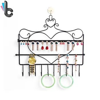 

Fashion Bracelet Necklace Earring Storage with 10 Hooks 28 Holes Jewelry Display Love Shaped Organizer