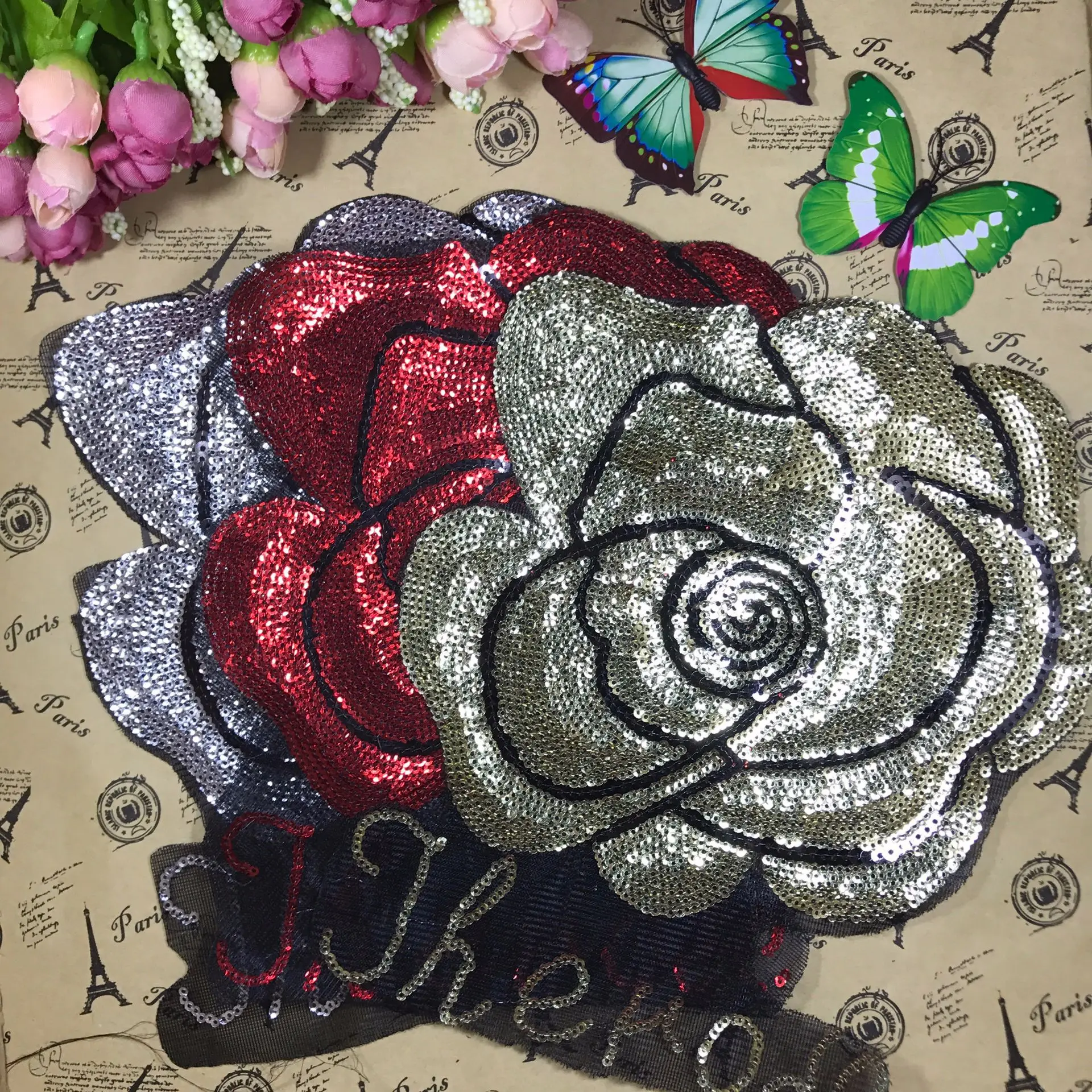 Высококачественные Аксессуары для одежды цветок розы ткань бисер вышивка ручной работы пайетки для поделок Вышивка