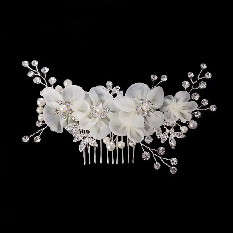 White Flower Hair Comb White Swan Bridal Head Piece