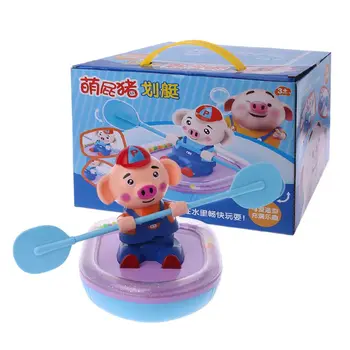 

1Pc Cartoon Piggy Boating Clockwork Paddle Rowing Plastic Pig Baby Bath Pool Water Floating Toy Kids Gift Non-toxic Plastic Pig