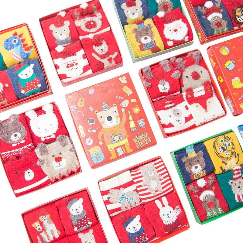 

4 Pairs Women Socks Cartoon Christmas Theme Gift Vintage Happy Funny Women Sock Winter Warm Shaping Stretchy Cotton Sock Meias