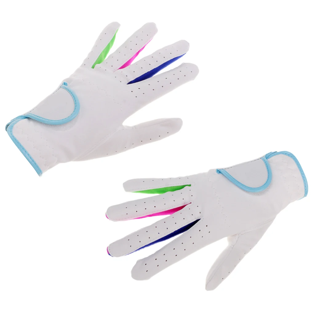 1 Pair Children Kids Golf Gloves Left Right Hand Full Finger Soft Breathable Pure Sheepskin with Premium Grip System Multicolor