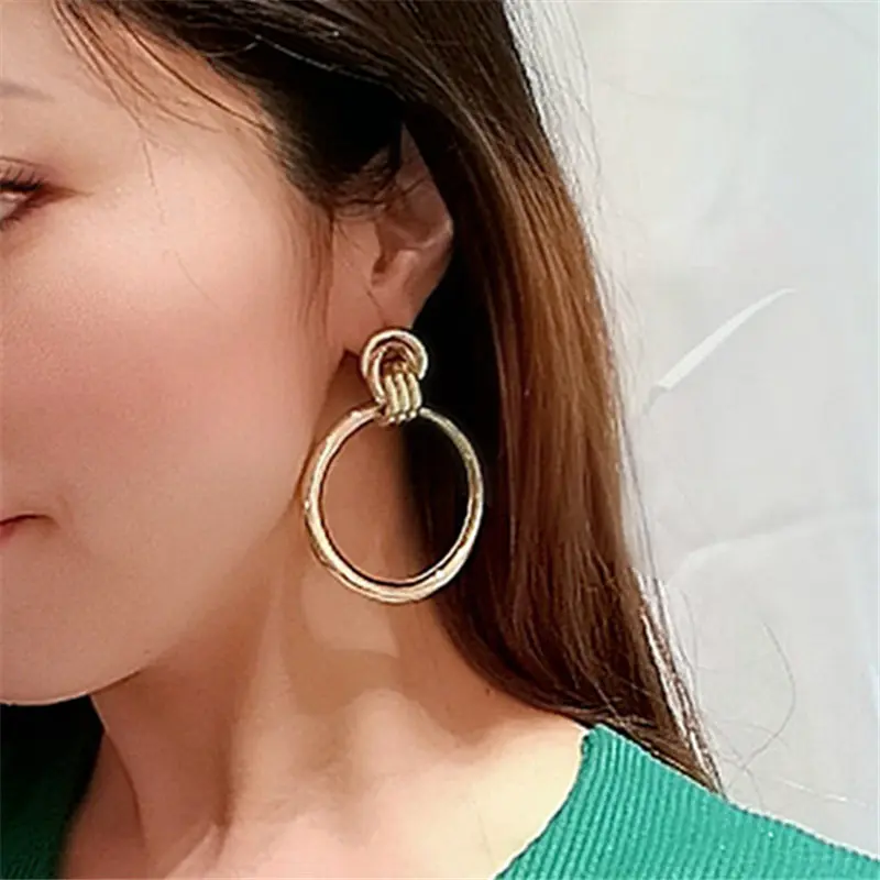 

ZCHLGR 2019 Simple fashion gold color Silver plated geometric big round earrings for women fashion big hollow drop earrings