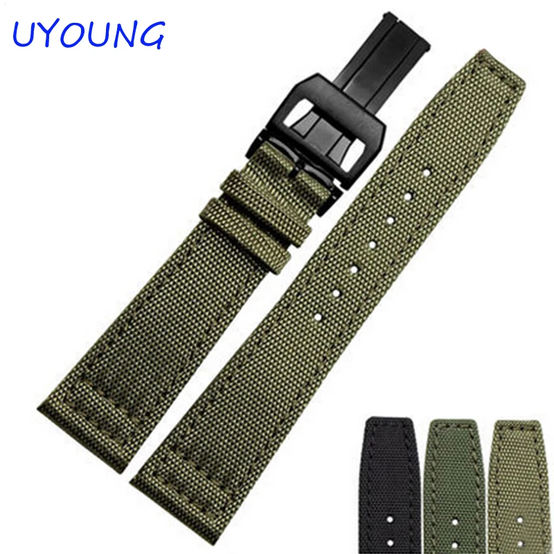 20mm 21mm 22mm Canvas Nylon Genuine Leather Watch Band Black army green Watch accessories Strap