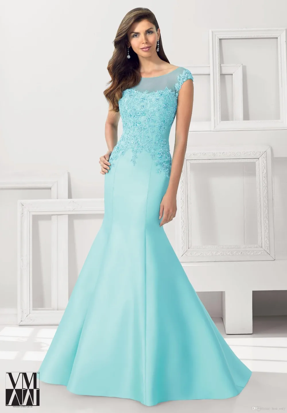 Vestido de madrinha эротичное с вырезом на спине русалка мать невесты светло-голубые платья с рукавом-крылышком кружева аппликации V Назад длинное платье