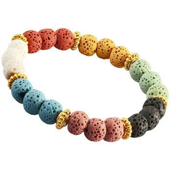

SUNYIK 7 Chakra Stone Bracelet Lava Rock Stone Reiki Healing Balancing Round Beads