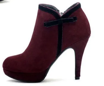 Женские короткие ботильоны высокого качества на молнии с бантиком Сезон зима