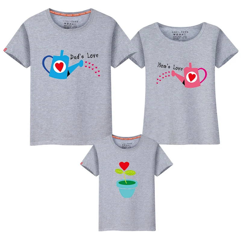 2017 Best Cotton T shirts Family Watering Flower T shirt family match