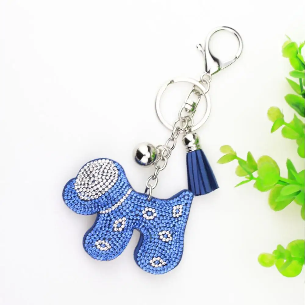 

2019 Cute Dog Pendant PU Leather Tassels Keychain Alloy Rhinestone Car Key Chain Ring Holder Retro Jewelry Wholesale 70*55mm