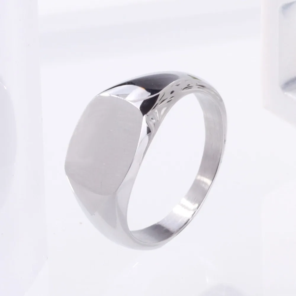 Square Brushed Signet Titanium Steel Wedding Rings Engraved Name Date DIY for Men Women