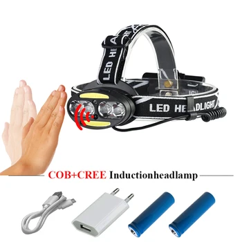 

headlight 8000 lm headlamp 4* t6+2*cob+2*red led headlamps usb 18650 Infrared Induction head lamp head torch rechargeable