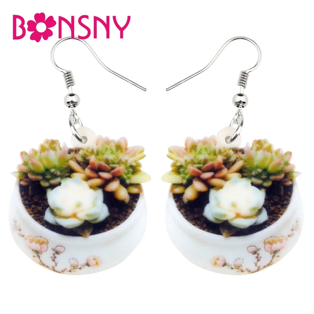 

Bonsny Acrylic Novelty Succulent Plant Cactus Earrings Drop Dangle Pot Flower Herb Jewelry For Women Girls Teens Gift Statement