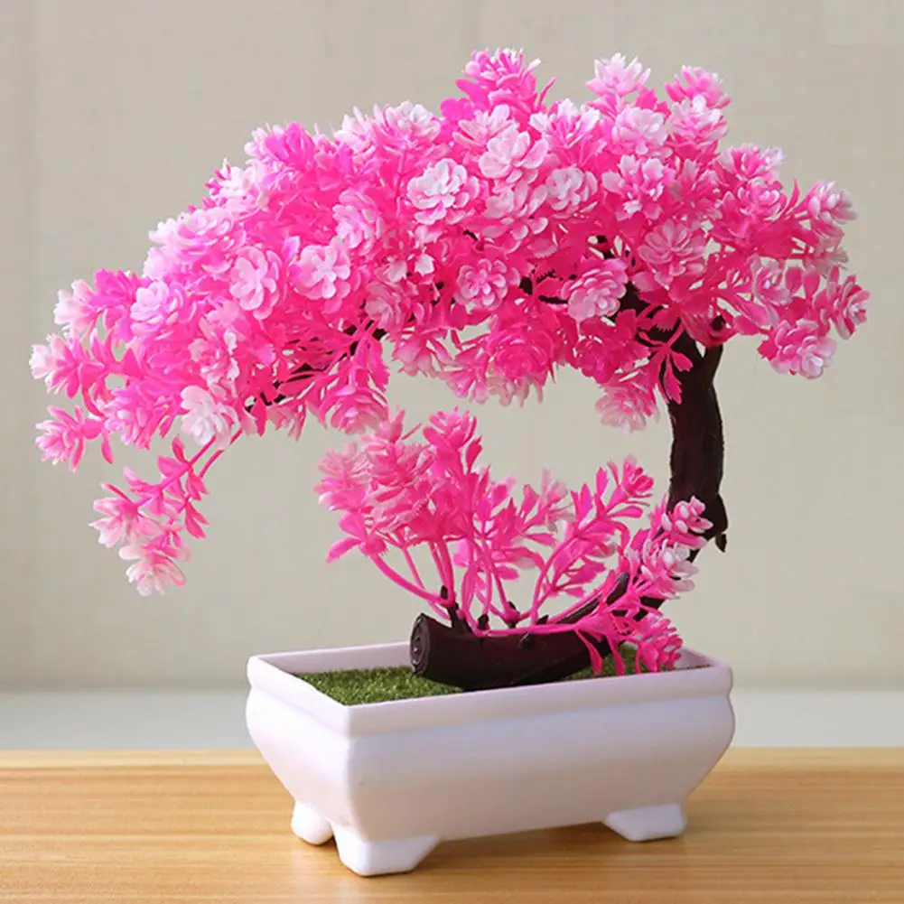 Новые искусственные растения бонсай маленький горшок для дерева растения искусственные цветы украшения в горшках для украшения дома отель сад Декор - Цвет: Pink