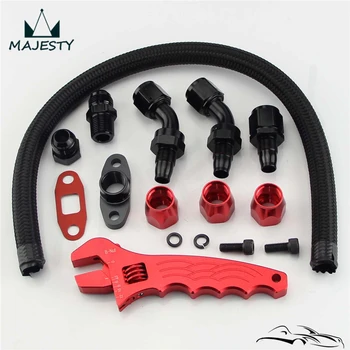 

NYLON/STEEL BRAIDED TURBO Oil Feed Drain Line T3 T4 T04E+Wrench Tool Spanner kit black and red