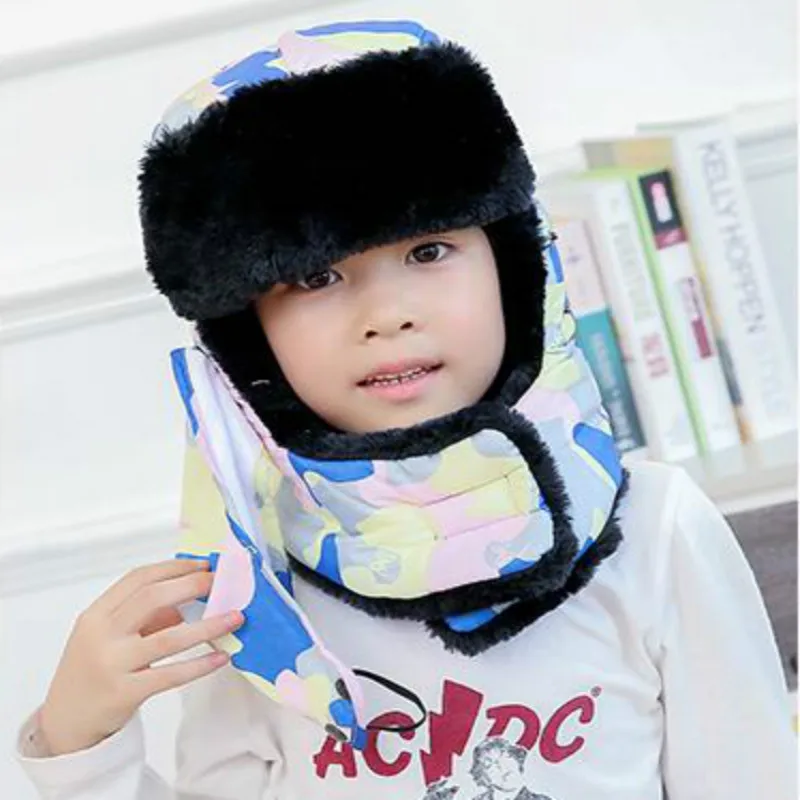 Leifeng/семейная шапка-бомбер унисекс с нагрудником и маской; зимняя шапка с ушками для мальчиков и девочек; Лыжная Шапка в русском стиле - Цвет: kids camo pink