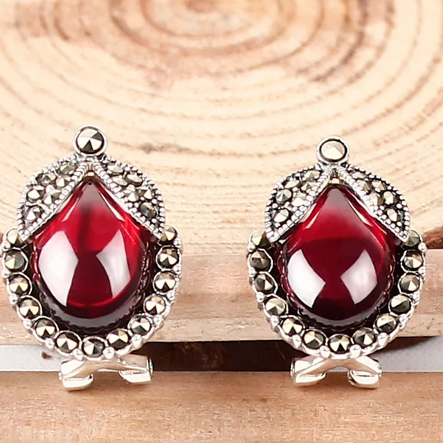 S925 Sterling Silver Earrings Thai Garnet Vintage Jewelry S925 Sterling Silver Earrings Thai Garnet Vintage Jewelry Whole Custom Inlay Blue Ear Clip