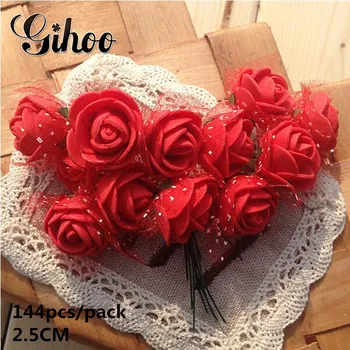 

144pcs 2.5cm Mini Foam Rose Artificial Flower Bouquet Multicolor Rose Wedding Flower Decoration Scrapbooking Fake Rose Flower