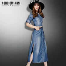 2017 spring dress summer women’s clothing denim dress fashion elegant full dress slim placketing denim one-piece dress straight