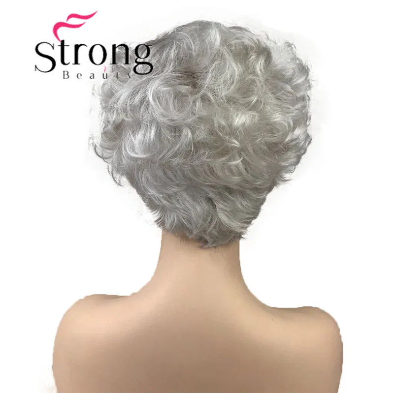 StrongBeauty короткий волнистый Серебряный серый w/белый полный синтетический парик парики