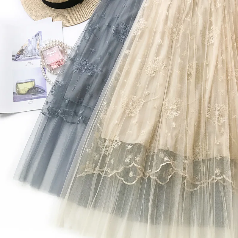 Вышитая юбка стиль свежий Одуванчик вышитая юбка женская элегантная складчатая юбка C876