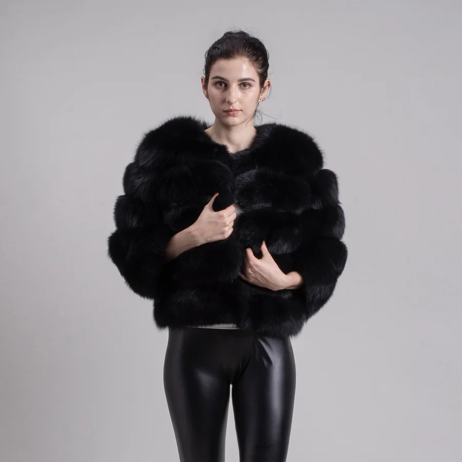 QIUCHEN PJ1801 Новое поступление Женская зимняя шуба из натурального Лисьего меха Толстая меховая женская зимняя куртка - Цвет: black