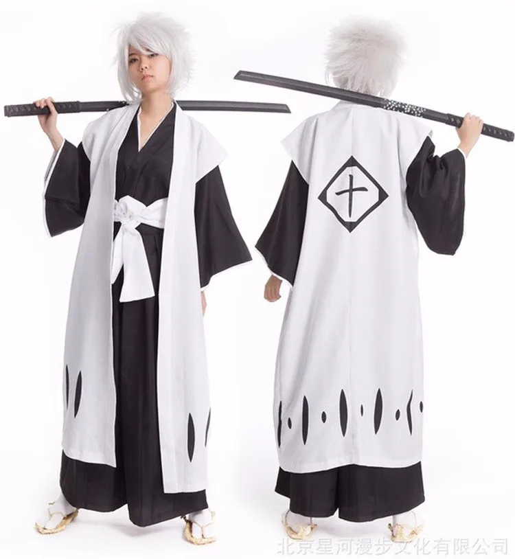 

Anime Bleach Cosplay Costume Kyouraku Shunsui Kenpachi Zaraki White Cloak Coat Captain Cloak No Black Kimono