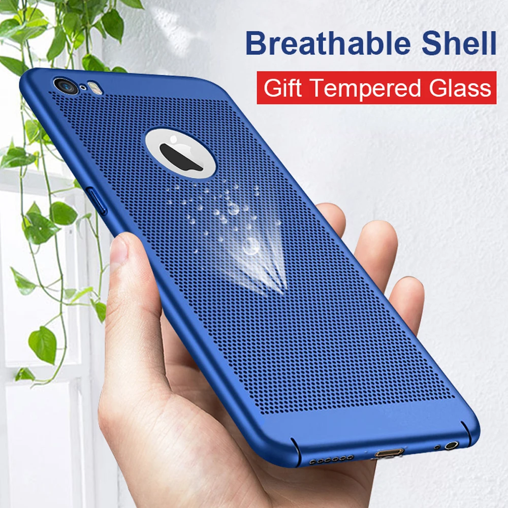

Phone Cases For iPhone 5s SE Cases Net Heat Dissipation Breathing Thin PC Hard Cases For iPhone 6 6s Plus 7 Plus 8 Plus X GK02