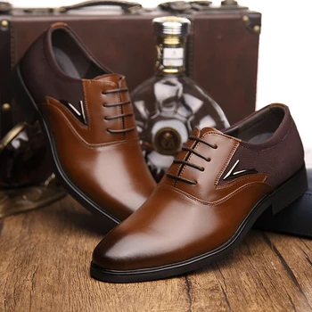 

Merkmak Summer Splice Classic Men Leather Dress Shoes Lace Up Big Size 38-48 Casual Male Oxfords Business Office Men's Flats