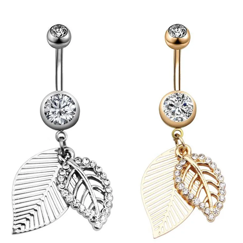 

New Brand 1PC Zircon Leaves Style Crystal Body Jewelry Belly Button Ring Body Piercing Navel Piercing Silver Body Jewelry