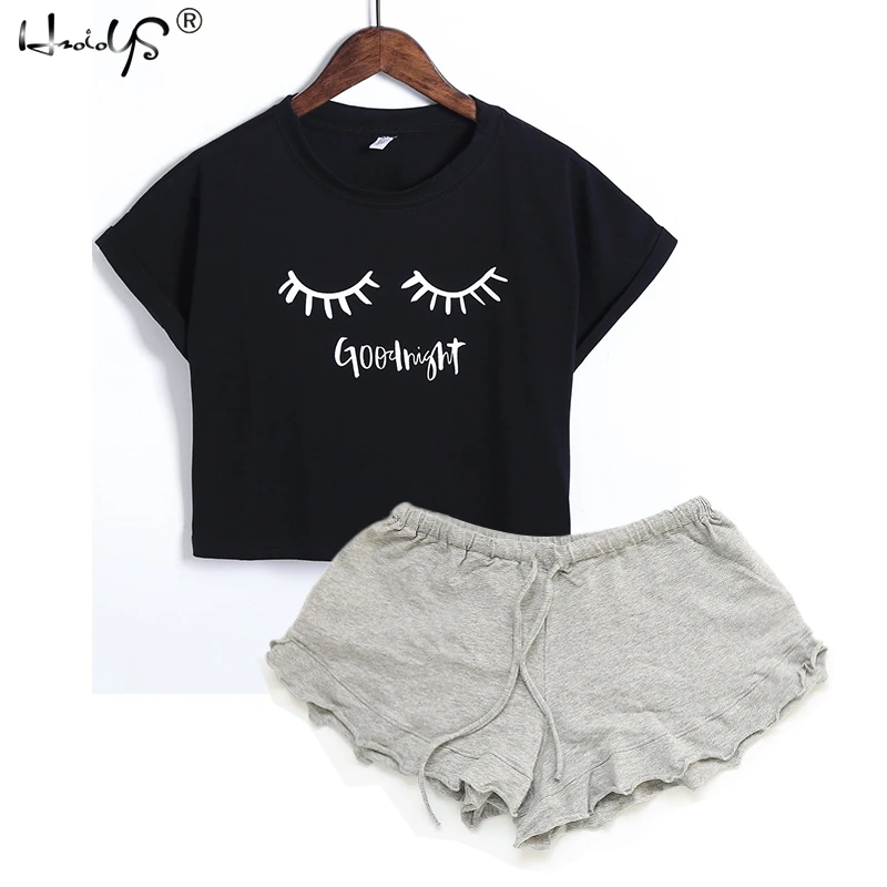 

Summer Two Piece Set Sleepwear Multicolor Short Sleeve Graphic Letter Print Top and Drawstring Shorts Pajama Sets