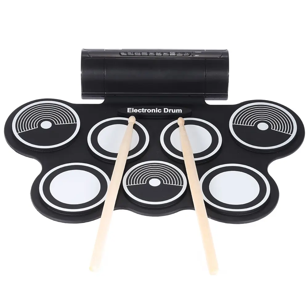 

Portable Foldable Silicone Electronic Drum Pad Kit Digital USB Roll-up with Drumstick Foot Pedal 3.5mm Audio Cable