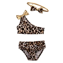 3 шт., летние детские леопардовые для малышей и девочек комплект бикини с бантом, купальный костюм, купальный костюм детский комплект