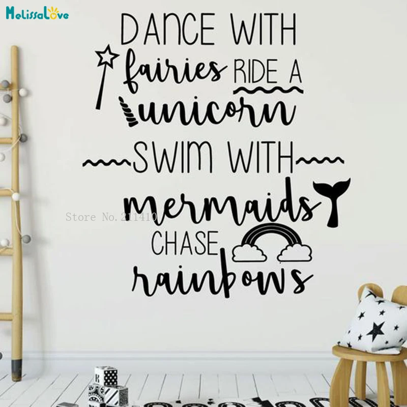 

Cute Wall Sticker Quote Dance With Fairies Ride a Unicorn Baby Girl's Room Vinyl Decals Exquisite Home Decoration YT1046