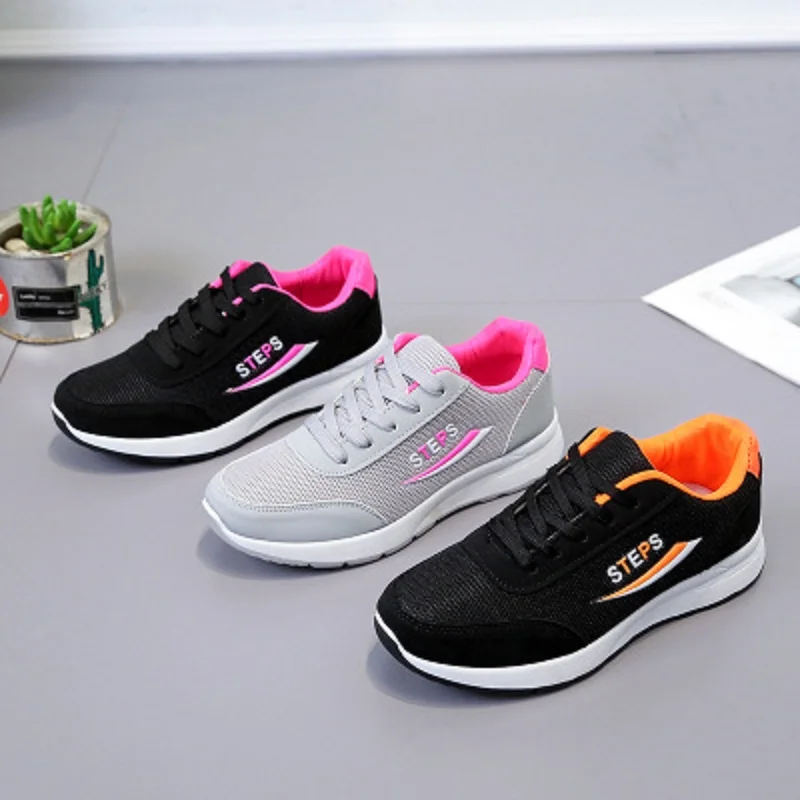 

Trends mesh shoes breathable women's casual sports shoes explosion models laced injection shoes round head shoes