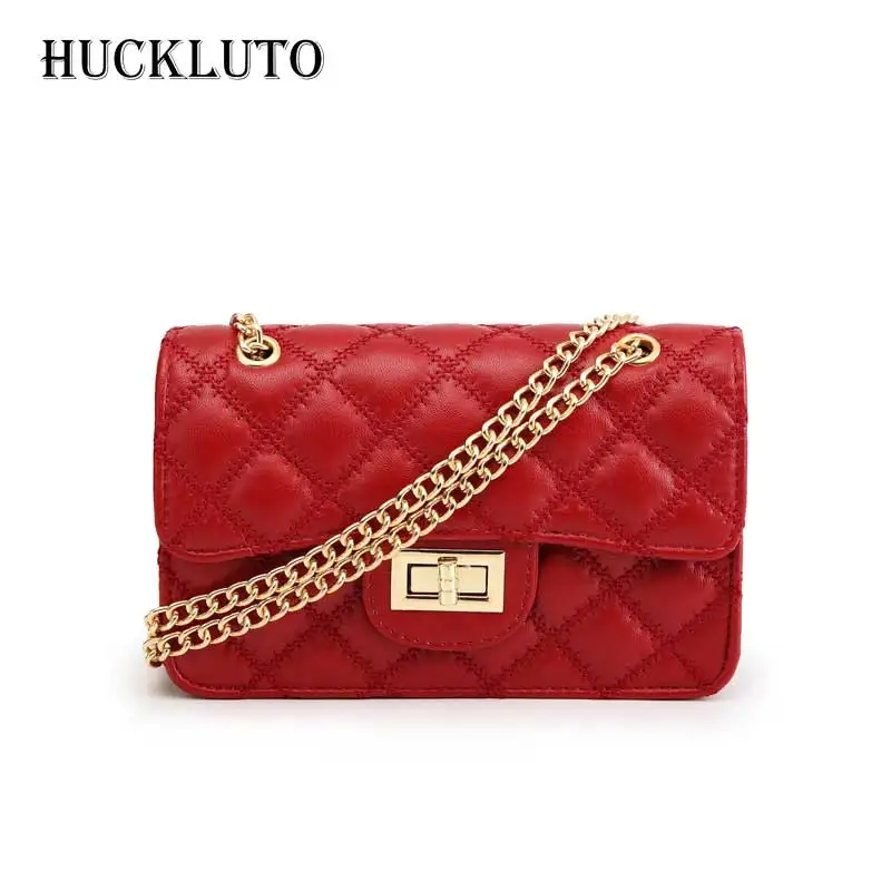 

HuckLuto Brand 2019 Promotion Sale Korean Luxury Fashion Black Rhombic Chain Small Shoulder Bag Leather Women's Messenger Bags