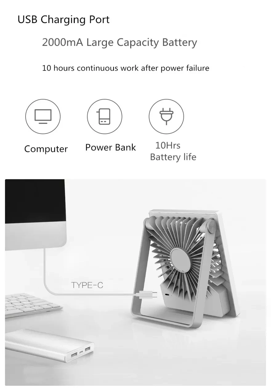 Складной мини-вентилятор Xiaomi Smartfrog, бесшумный бесщеточный двигатель, бесступенчатый ручной вентилятор для прохладного лета, Перезаряжаемый USB вентилятор для офиса