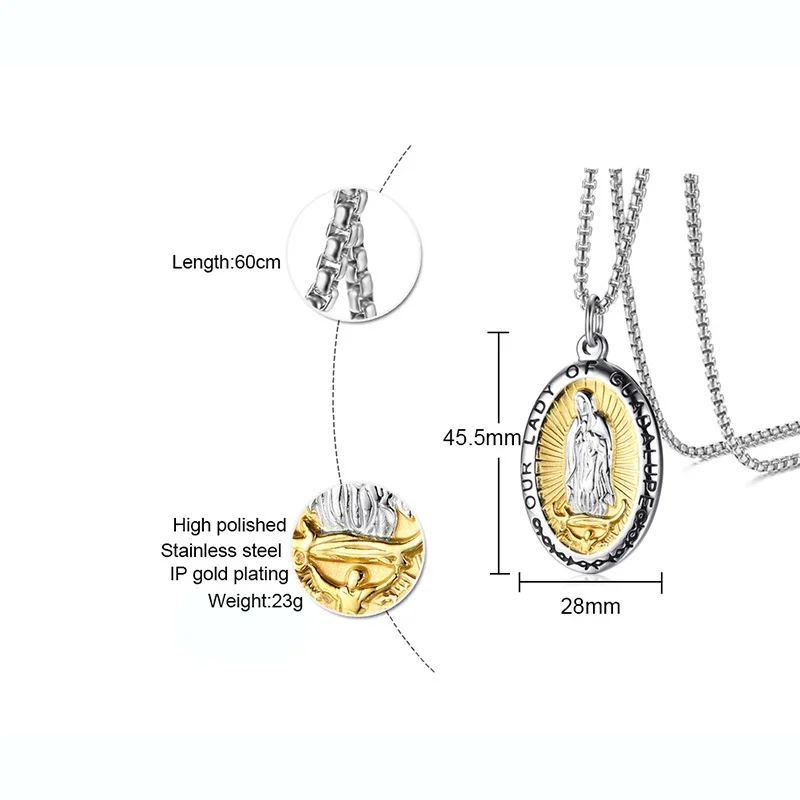 Our Lady of Guadalupe, ожерелье с кулоном Девы Марии из нержавеющей стали, медаль для мужчин и женщин, ювелирное изделие, подарок 24 дюйма